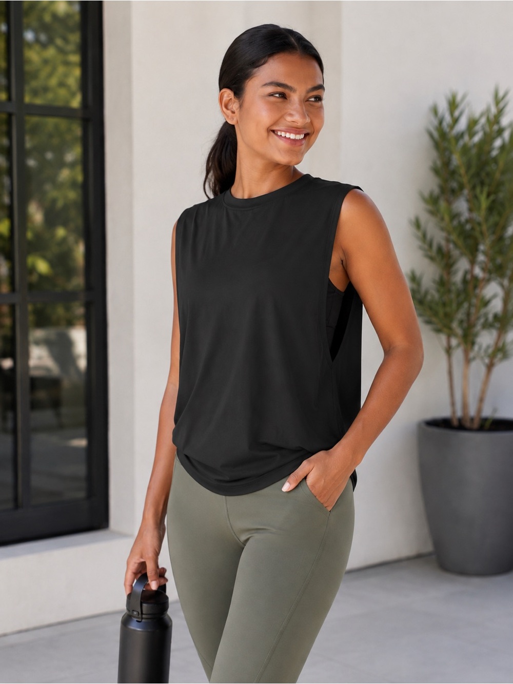 Halara InstantCool UPF50+ Ruched Yoga Tank Black Size S